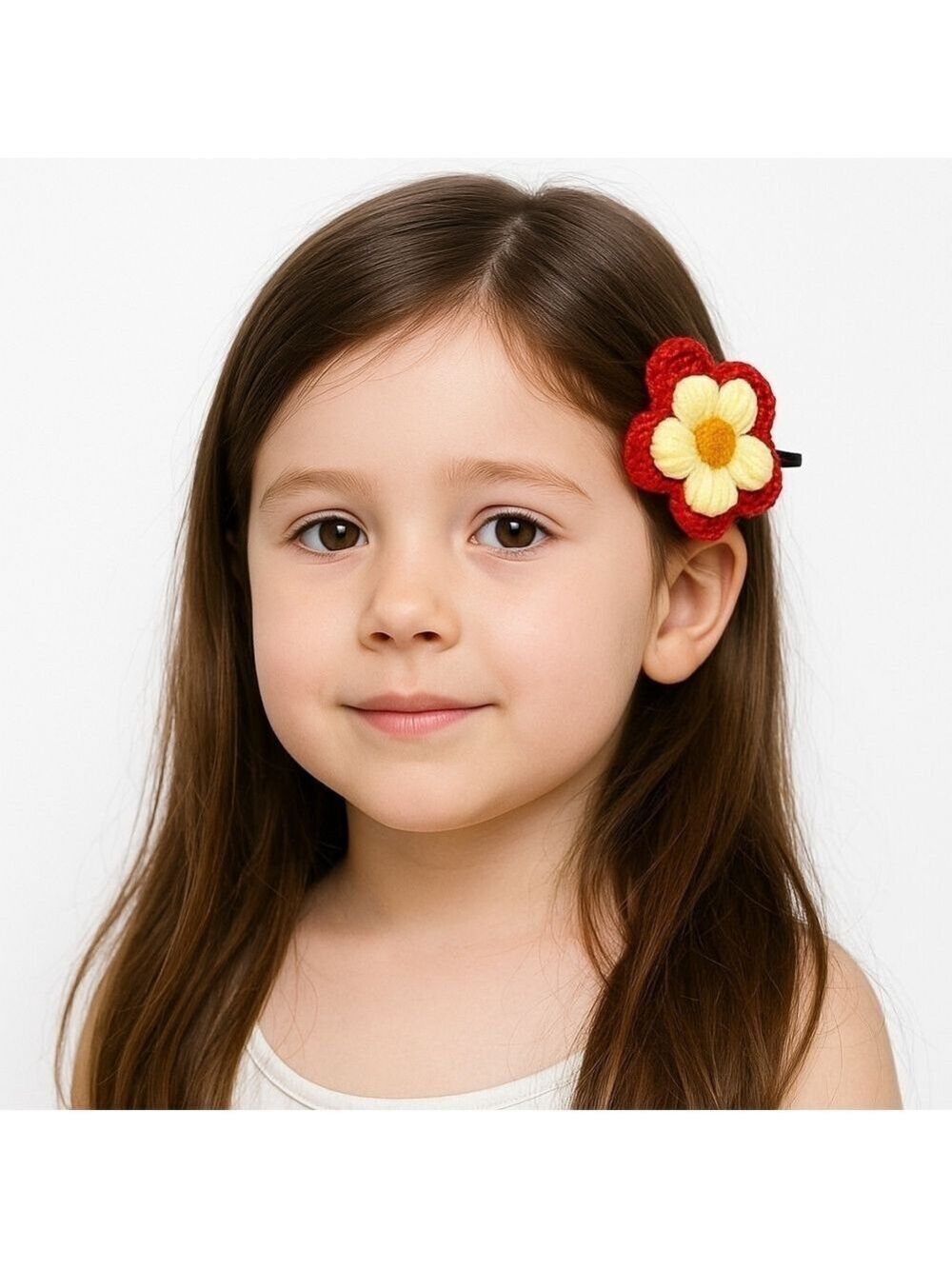 Hand Crafted bow hair accessory crochet red flower black alligator clip boho